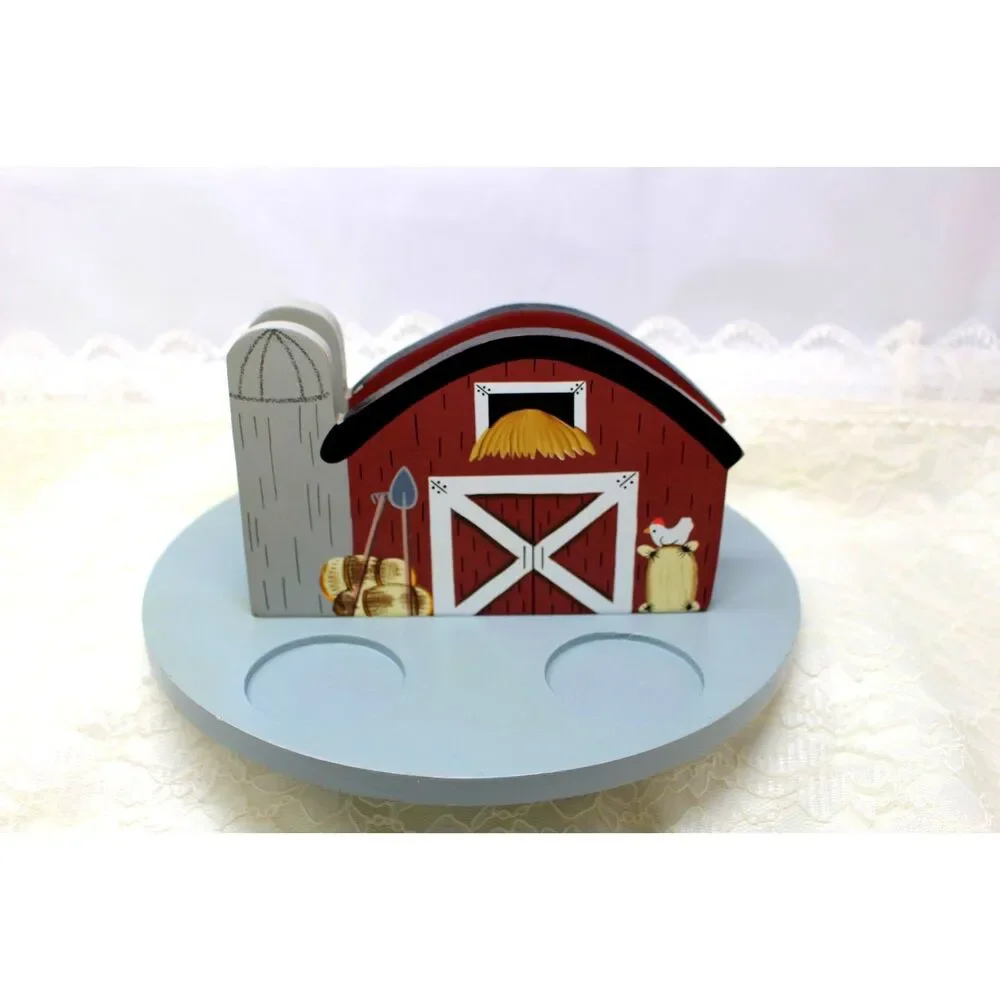 VTG Gold! Kenyield~ Hand Painted Wood Lazy Susan Caddy Napkin/S&P/Butter Dish